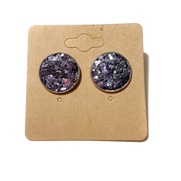 Earrings, round faced blue and purple iridescent - Picture 3 of 7